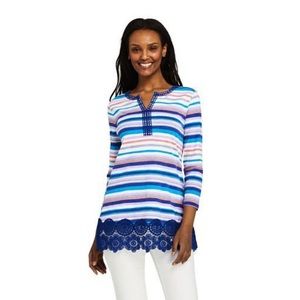 Lands' End Women's Crochet Hem Tunic Mazarine Blue Stripe XL